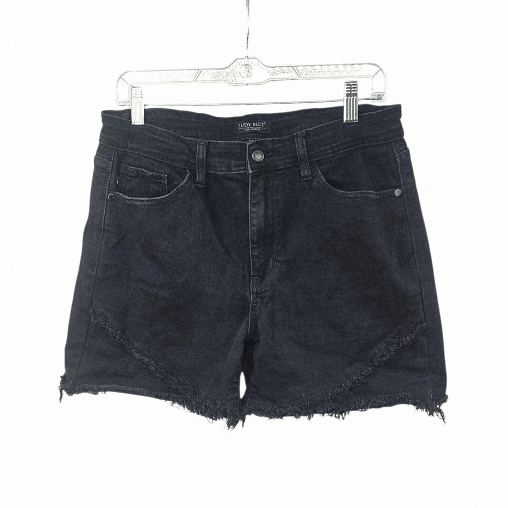 Judy Blue Jean Shorts XL Black High Rise Fray Hem Tummy Control Slimming Denim